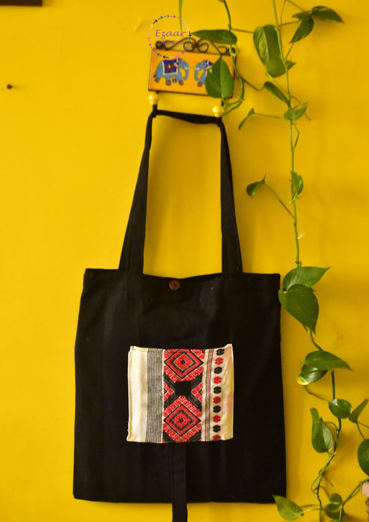 Foldable Tote Bag Black Canvas