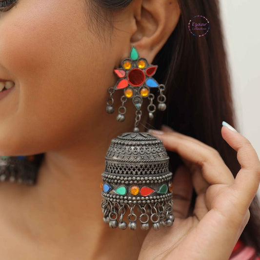 Archana Glass Oxidised Earrings
