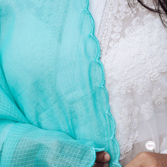 Plain Kota Doria Dupatta with Scallop Work