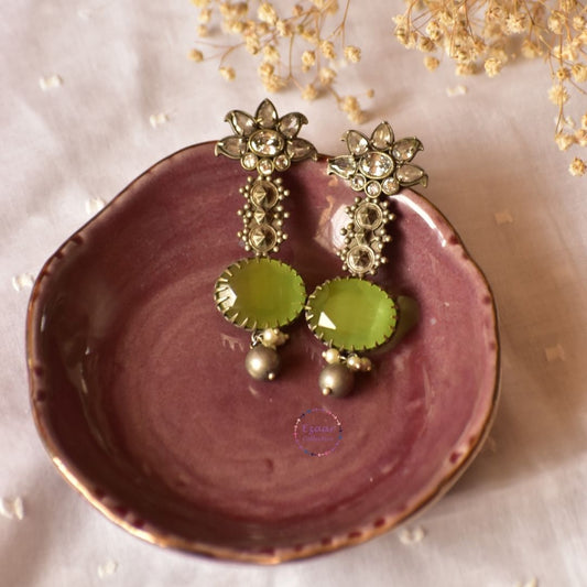 Ishita Silver Lookalike Earrings Green
