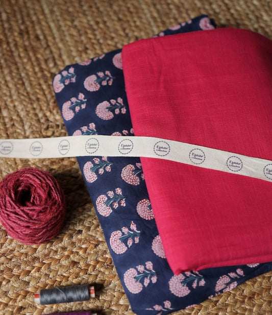 Combo of Block Print Top and Slub Cotton Solid Bottom Suit Set - 7