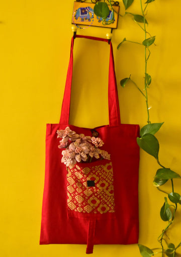 Foldable Tote Bag Red Canvas
