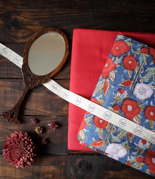 Combo of Block Print Top and Slub Cotton Solid Bottom Suit Set - 3