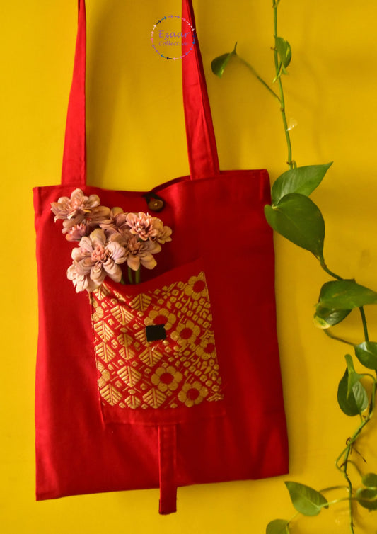 Foldable Tote Bag Red Canvas