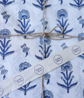 Blue Floral Buta Sanganeri Block Print Cotton Fabric