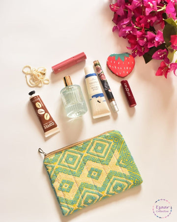 Upcycled turquoise handloom Make up pouch