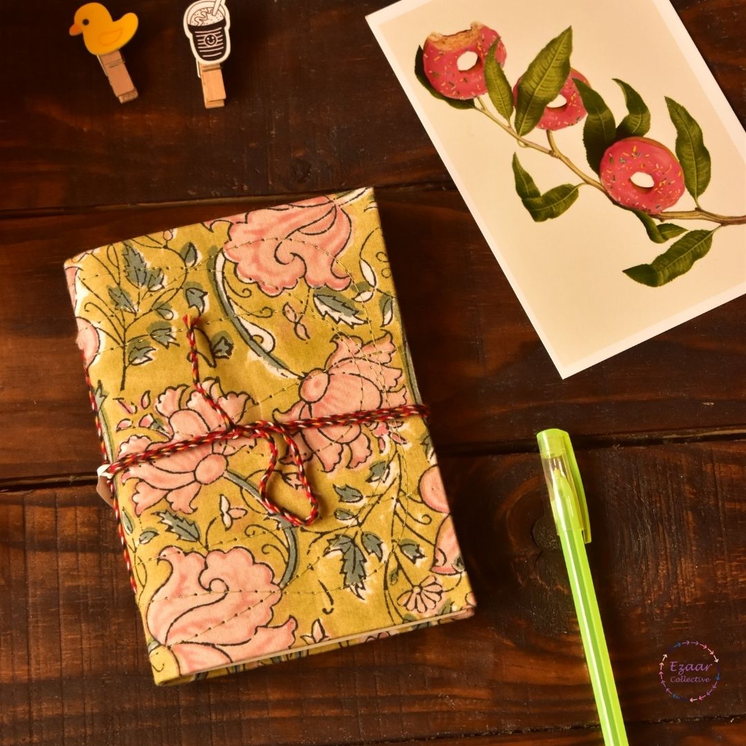 Handmade Paper Journal | Block Print Cover | Mehndi Green