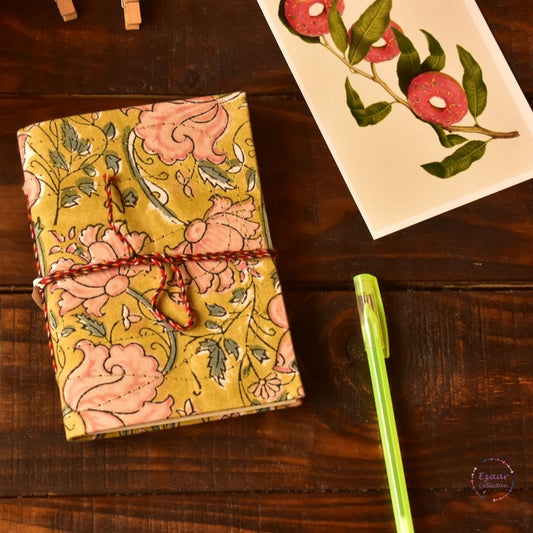 Handmade Paper Journal | Block Print Cover | Mehndi Green