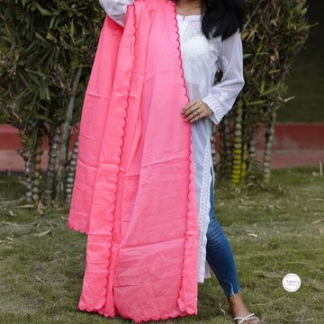 Plain Kota Doria Dupatta with Scallop Work