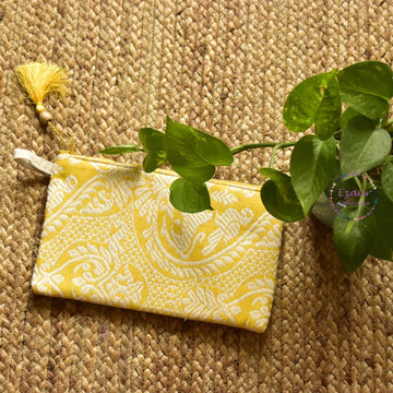 Flat Zip Utility Pouch - Yellow Handloom Fabric