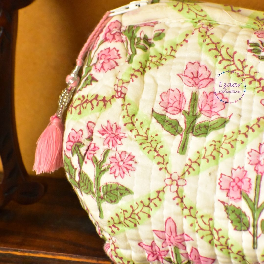 Quilted Make-up/Toiletry Pouch White Floral