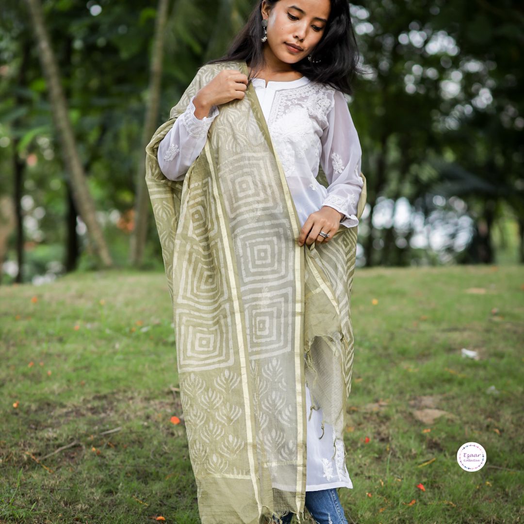 Block print kota doria dupatta