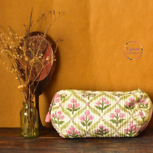 Quilted Make-up/Toiletry Pouch White Floral