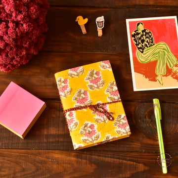 Handmade Paper Journal | Block Print Cover | Yellow