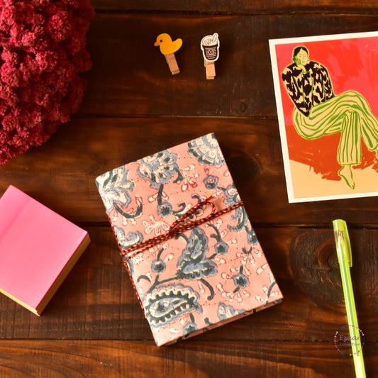 Handmade Paper Journal | Block Print Cover | Pink