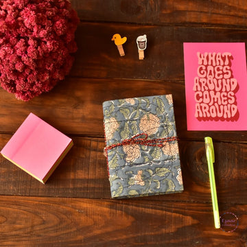 Handmade Paper Journal | Block Print Cover | Blue