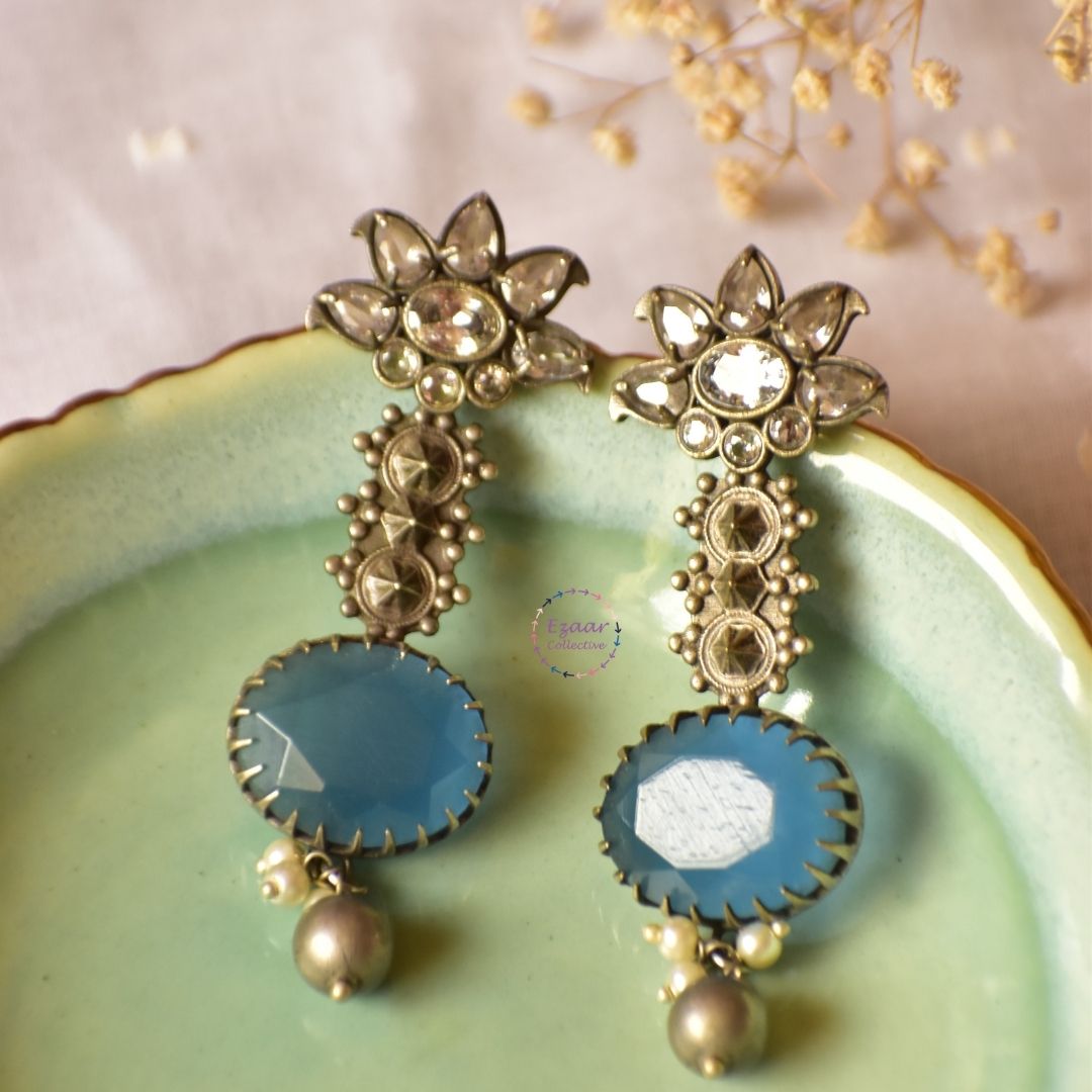 Ishita Silver Lookalike Earrings Blue