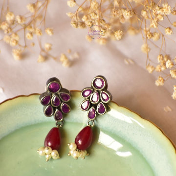 Maroon Stone Hook Earrings