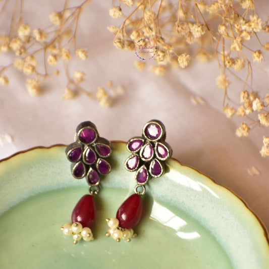 Maroon Stone Hook Earrings