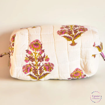 Quilted Make-up/Toiletry Pouch White floral