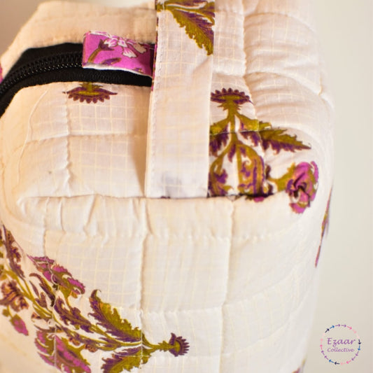Quilted Make-up/Toiletry Pouch White floral