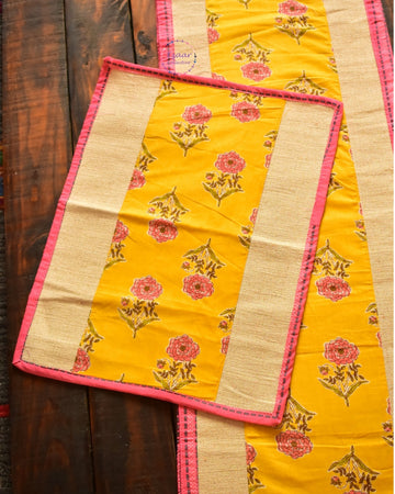 Jute Runner Set with 6 Mats – Patchwork Pink Edition