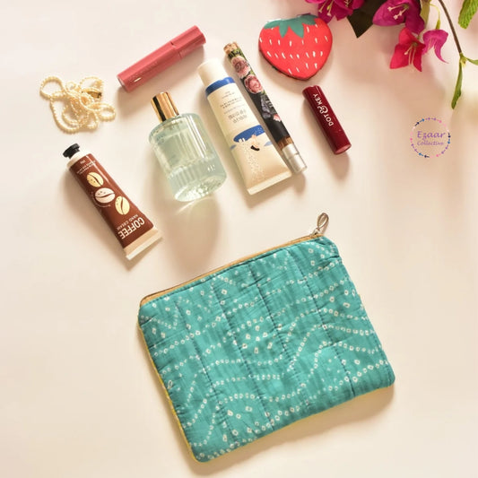 Upcycled turquoise handloom Make up pouch