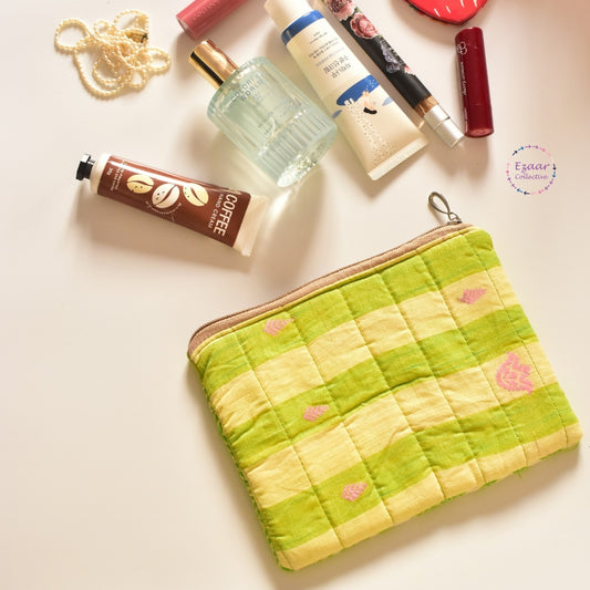 Upcycled Green handloom Make up pouch