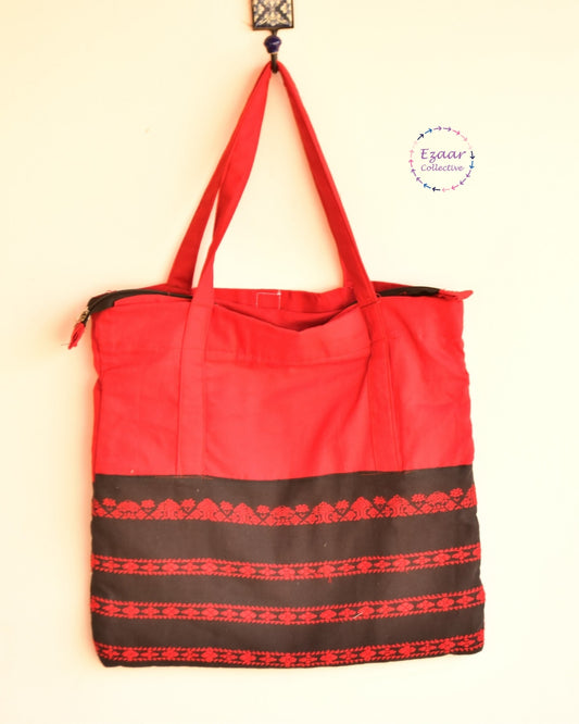 Patchwork Tote Bag - Red and black