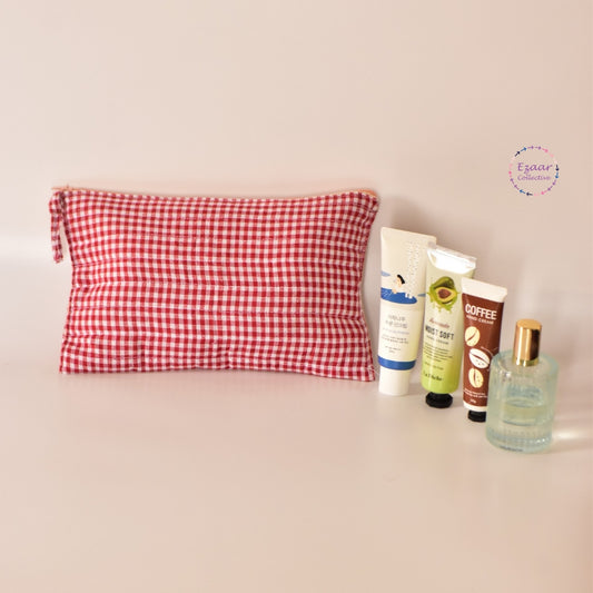 Red gingham Make up pouch