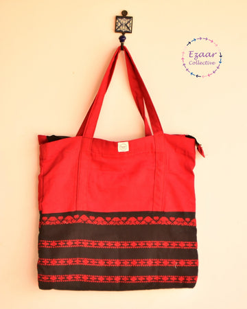 Patchwork Tote Bag - Red and black